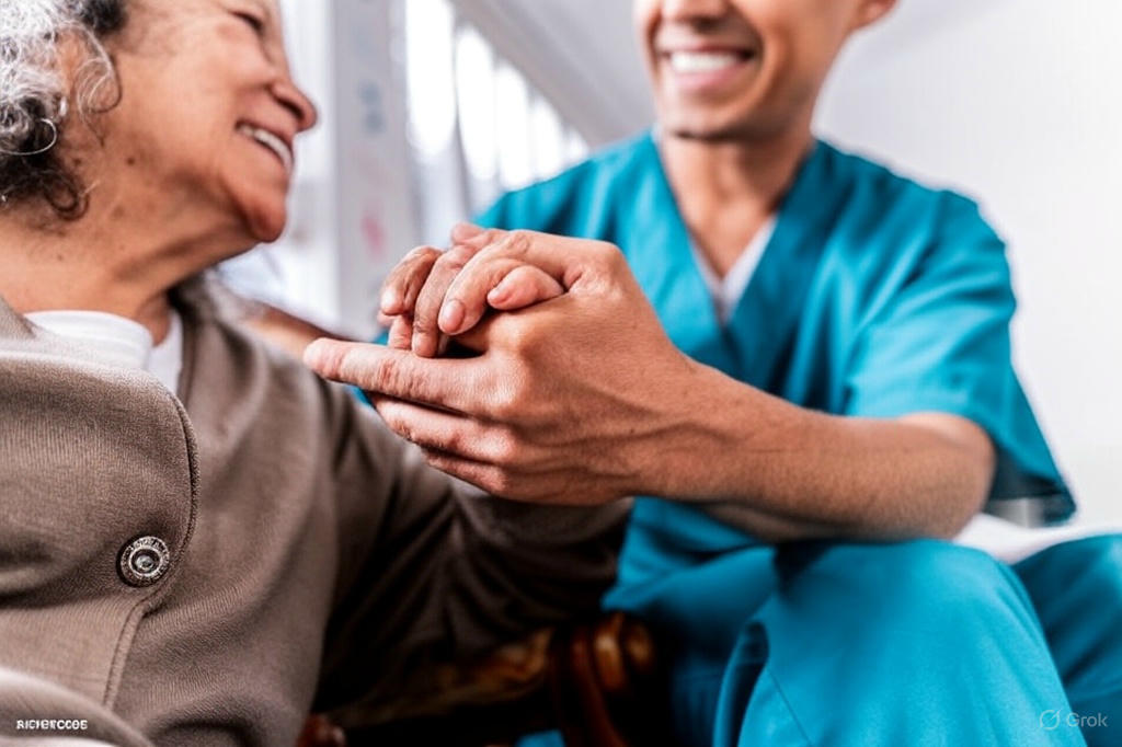 Caring healthcare professional with patient